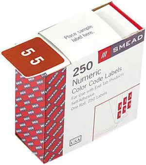 Smead 67425 Single Digit End Tab Labels, Number 5, White-on-Brown, 250/Roll