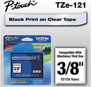 Brother P-Touch TZ Series Tape Cartridge, 0.38"w, Black on Clear