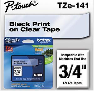 Brother P-Touch TZ Series Tape, 0.75"w, Black on Clear