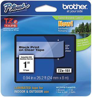 Brother P-Touch TZ Series Tape, 1"w, Black on Clear