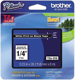 Brother P-Touch TZ Series Tape Cartridge, 0.25"w, White on Black