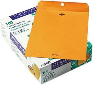 Quality Park 37893 Clasp Envelope, 9 1/2 x 12 1/2, 28lb, Light Brown, 100/Box