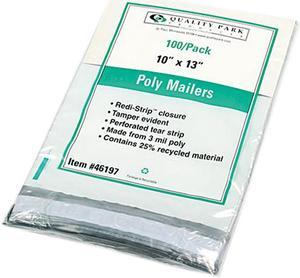 Quality Park 46197 Redi-Strip Recycled Poly Mailer, Side Seam, 10 x 13, White, 100/Pack
