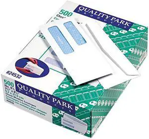 Quality Park 24532 Double Window Security Tinted Invoice & Check Envelope, #8, White, 500/Box