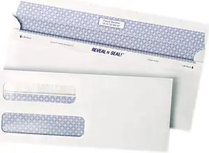 Quality Park 67539 Reveal-N-Seal Double Window Check Envelope, Self-Adhesive, White, 500/Box