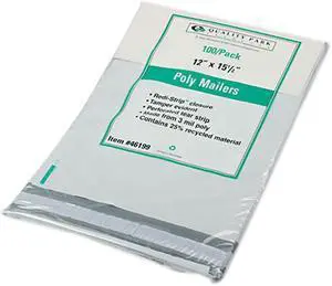Quality Park 46199 Redi-Strip Recycled Poly Mailer, Side Seam, 12 x 15 1/2, White, 100/Pack