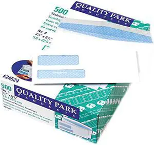 Quality Park 24524 Double Window Security Tinted Invoice & Check Envelope, #9, White, 500/Box
