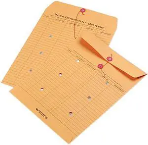 Quality Park 63560 Brown Recycled Kraft String & Button Interoffice Envelope, 10 x 13, 100/Carton