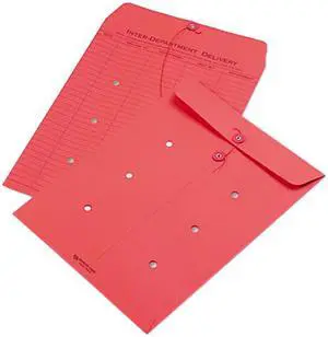 Quality Park 63574 Colored Paper String & Button Interoffice Envelope, 10 x 13, Red, 100/Box