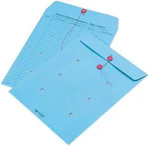 Quality Park 63577 Colored Paper String & Button Interoffice Envelope, 10 x 13, Blue,100/Box