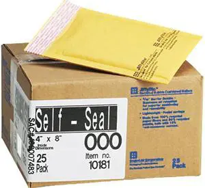Sealed Air 10181 Jiffylite Self-Seal Mailer, Side Seam, #000, 4 x 8, Golden Brown, 25/Carton