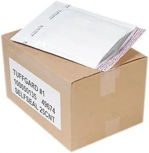 Sealed Air 49674 Jiffy TuffGard Self-Seal Cushioned Mailer, #1, 7 1/4 x 12, White, 25/Carton