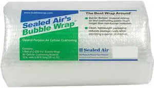 Sealed Air 19338 Bubble Wrap Cushioning Material, 3/16" Thick, 12" x 30ft