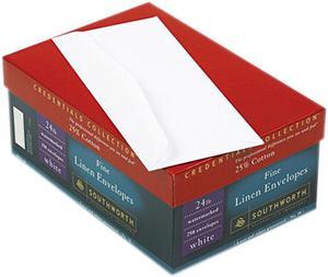 Southworth J554-10 25% Cotton Linen #10 Envelope, V-Flap, White, 250/Box