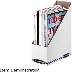 Bankers Box 10723 Corrugated Cardboard Magazine File, 4 x 9 1/4 x 11 3/4, White, 12/Carton