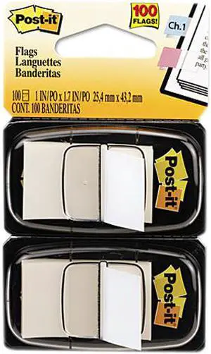 Post-it Flags 680-WE2 Standard Tape Flags in Dispenser, White, 100 Flags/Dispenser