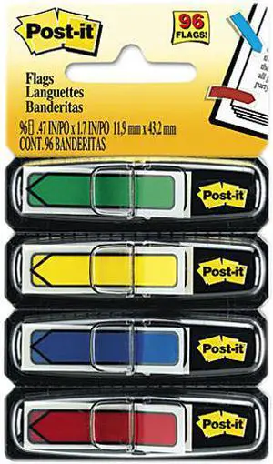 Post-it Flags 684-ARR3 Arrow 1/2" Flags, Four Colors, 24/Color, 2 96-Flag Dispensers/Pack