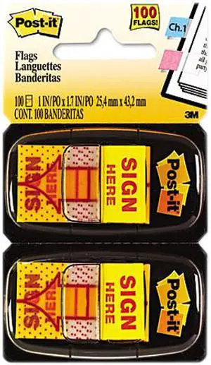 3M 680SH12 - Post-it Flags Flags in Dispenser, "Sign Here", Yellow, 12 50-Flag Dispensers/Pk