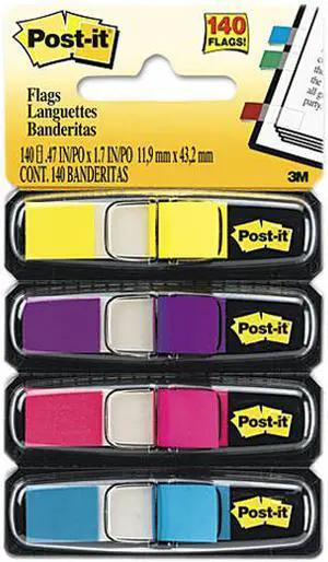 Post-it Flags 683-4AB Small Flags in Dispensers, Four Colors, 35/Color, 4 Dispensers/Pack