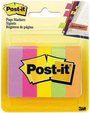 Post-it Page Markers 670-5AN Page Markers, Five Neon Colors, 5 Pads of 100 Strips/Each, 500/Pack