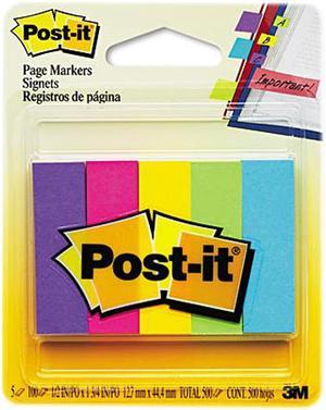 Post-it Page Markers 670-5AU Page Markers, Five Assorted Ultra Colors, 5 Pads of 100 Strips/Pack