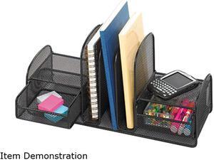 Safco 3263BL Onyx Mesh Desk Organizer, Three Sections/Two Baskets, 17 x 6 3/4 x 7, Black