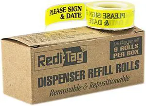 Redi-Tag 91032 Message Arrow Flag Refills, "Please Sign & Date", Yellow, 6 Rolls of 120 Flags