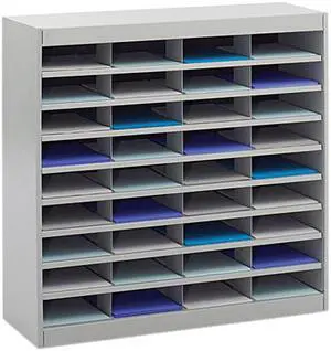 Safco 9221GRR Steel/Fiberboard E-Z Stor Sorter, 36 Sections, 37 1/2 x 12 3/4 x 36 1/2, Gray