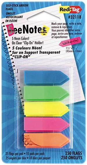 Redi-Tag 32118 SeeNotes Transparent Film Arrow Flags, Asstd Colors, 5 Pads of 50 Flags/Pack