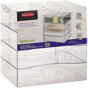 Rubbermaid 94600ROS Optimizers Four-Way Organizer with Drawers, Plastic, 13 1/4 x 13 1/4 x 10, Clear