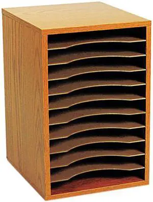 Wood Vertical Desktop Sorter, 11 Sections 10 5/8 x 11 7/8 x 16, Medium Oak