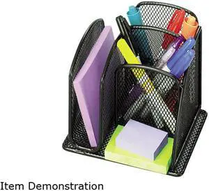 Safco Onyx Mini Organizer w/3 Compartments, Steel Mesh, Black, 5 x 6 x 5 1/2