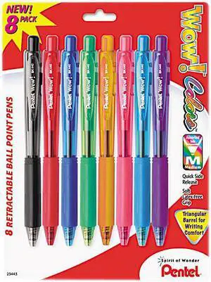 Pentel WOW! Retractable Ballpoint Pen, Med Pt, Assorted, 8/Pack