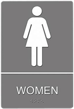 Headline Sign 4816 ADA Sign, Women Restroom Symbol w/Tactile Graphic, Molded Plastic, 6 x 9, Gray