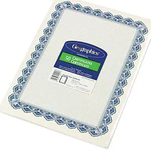 Parchment Paper Certificates, 8-1/2 x 11, Blue Royalty Border, 50/Pack