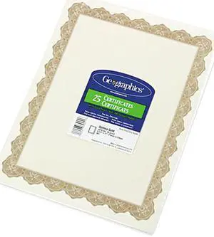 Geographics Parchment Paper Certificates, 8-1/2 x 11, Optima Gold Border, 25/Pack