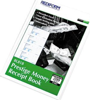 Rediform 8L818 Money Receipt Book, 2-3/4 x 7, Carbonless Triplicate, 200 Sets/Book