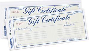 Gift Certificates w/Envelopes, 8-1/2w x 3-2/3h, Blue Border, 25/Pack