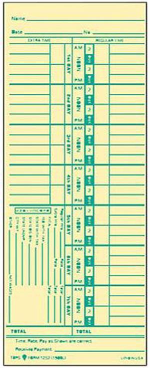 Tops 1252 Time Card for Acroprint and Lathem, Weekly, 3-1/2 x 9, 500/Box
