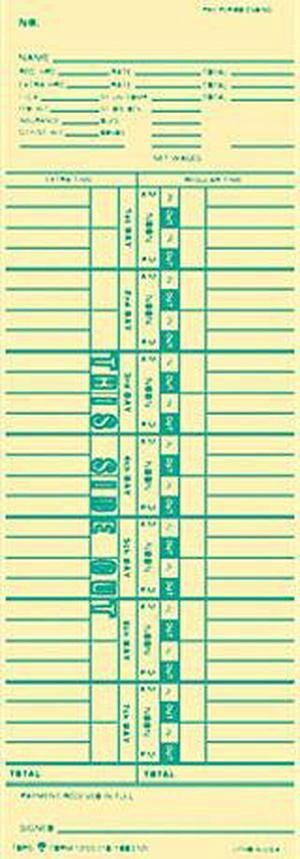 Tops 1255 Time Card for Cincinnati, Simplex, Weekly, 3-1/2 x 10-1/2, 500/Box