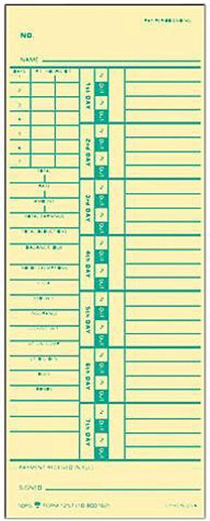 Tops 1257 Time Card for Acroprint and Simplex, Weekly, Two-Sided, 3-1/2 x 9, 500/Box