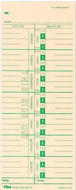 Tops 1259 Time Card for Acroprint, IBM, Lathem and Simplex, Weekly, 3-1/2 x 9, 500/Box