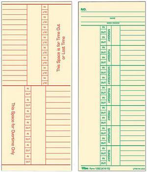 Tops 1260 Time Card for Cincinnati, Named Days, Two-Sided, 3-3/8 x 8-1/4, 500/Box