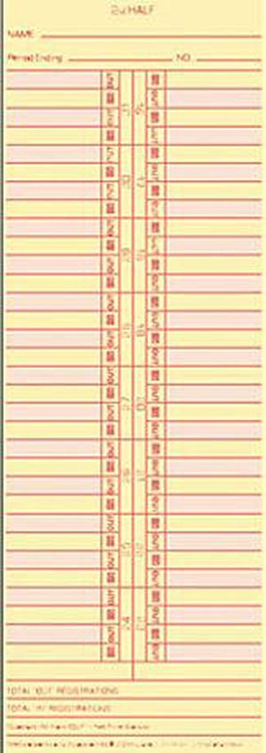 Tops 1276 Time Card for Cincinnati/Lathem/Simplex/Acroprint, Semi-Monthly, 500/Box