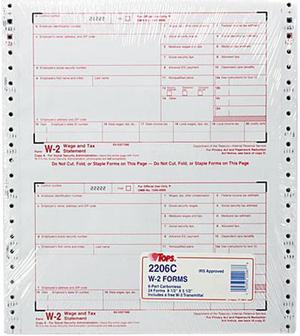 Tops 2206C W-2 Tax Form, Six-Part Carbonless, 24 Forms
