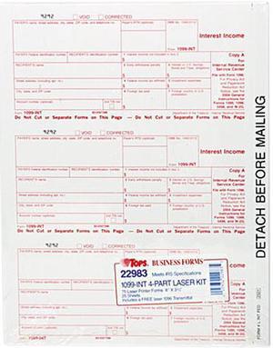 Tops 22983 Tax Form, 4 Part - 8" x 5.50" Form Size - 11" x 9" Sheet Size - White - 75 / Pack