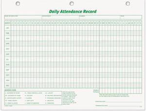 Tops 3284 Daily Attendance Card, 8 1/2 x 11, 50 Forms