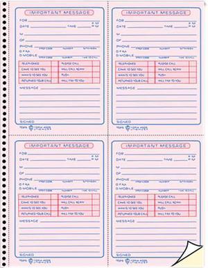 Tops 4009 Telephone Message Book, Fax/Mobile Section, 5-1/2 x 3-3/16, Two-Part, 400/Book