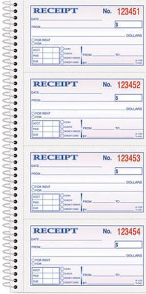 Tops 4161 Money/Rent Receipt Spiral Book, 2-3/4 x 5, Two-Part Carbonless, 200 Sets/Book