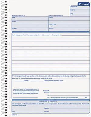 Tops 41850 Spiralbound Proposal Form Book, 8-1/2 x 11, Two-Part Carbonless, 50 Sets/Book
